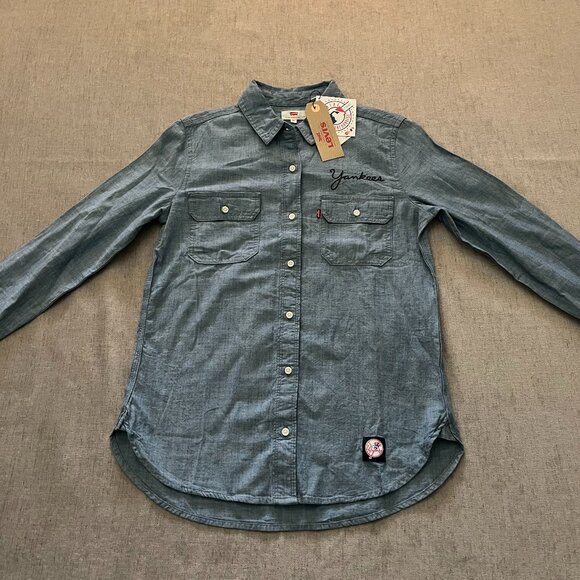 Levi’s New York Yankees Men S Gray Long Sleeve button Up Shirt MLB Baseball NWT - Picture 1 of 9